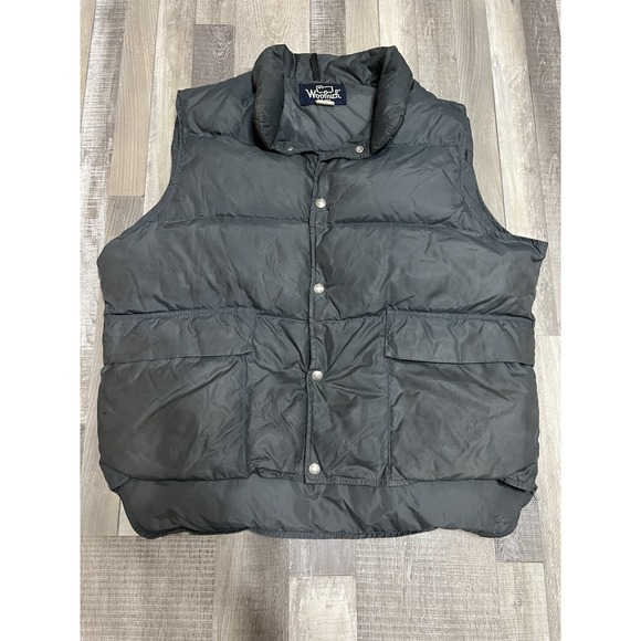 Vintage Woolrich Down Puffer Vest Men's L Charcoal Outdoor Snap Front - Picture 1 of 9